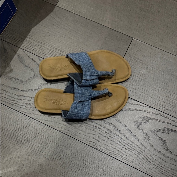 Skechers Blue and Tan Slide Sandals - Picture 2 of 2